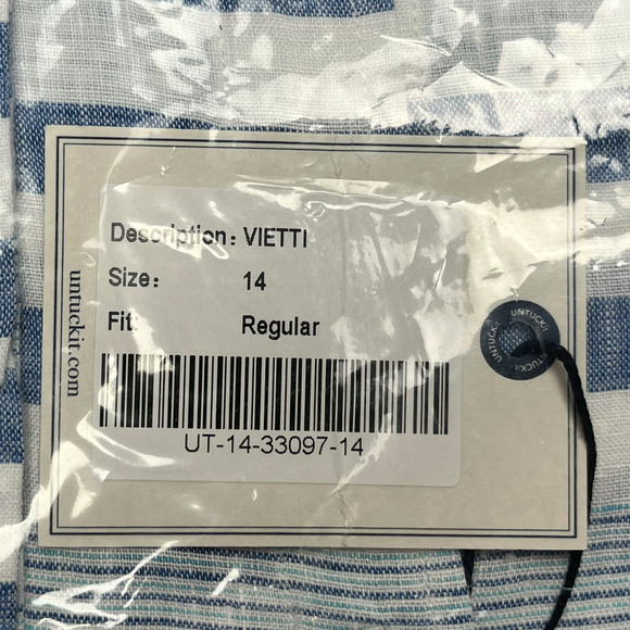 UNTUCKit Womens Vietti Linen Shirt Blue White Striped Button Up L Sleeve 14 NWT - Picture 10 of 12